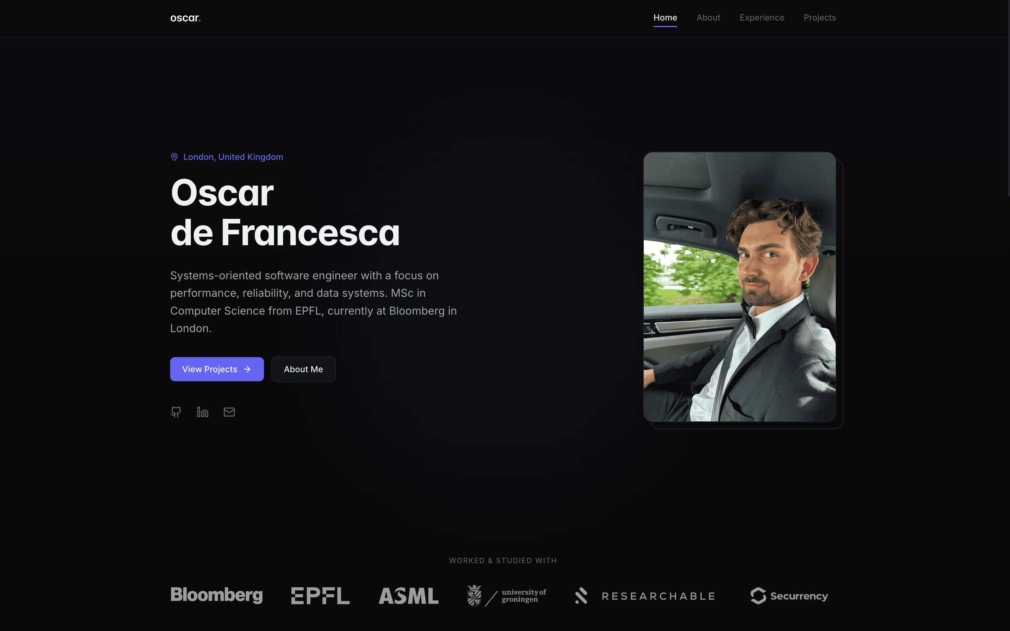 Portfolio site homepage