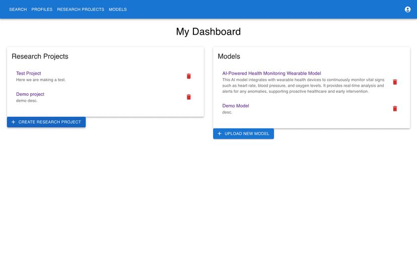 LLACE dashboard showing research projects and AI models