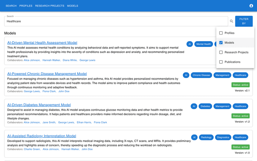 Advanced search interface with filtering
